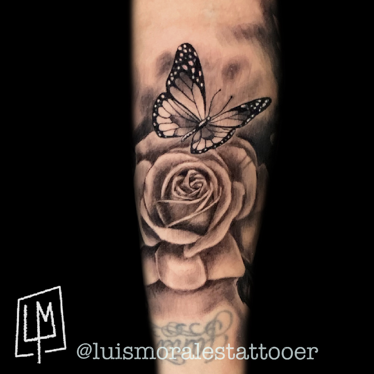 Black and Gray, Realism, Flower, Animal tattoo by Orlando Tattoo Artist